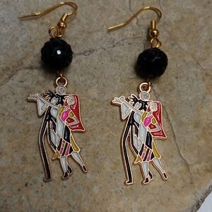 Jack And Sally Enamel Earrings Halloween